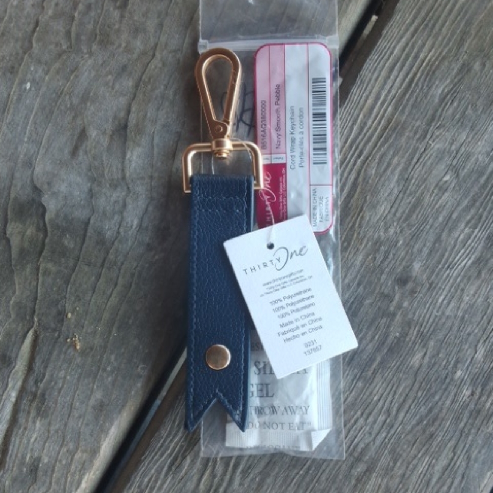 Thirty-One Navy Keychain with Gold Hardware